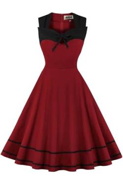 AXOE Damen Partykleid Einfarbig Swing Kleid 50er Jahre A Linie Ärmellos Weinrot Gr.38, M von AXOE