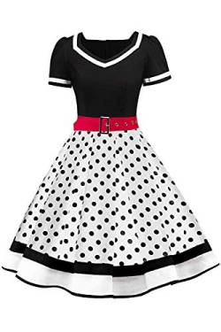 AXOE Damen Petticoat Kleid 50er Jahre Rockabilly Cocktailkleid Polka Dots Schwarz mit Weiß, Gr.42, 3XL von AXOE