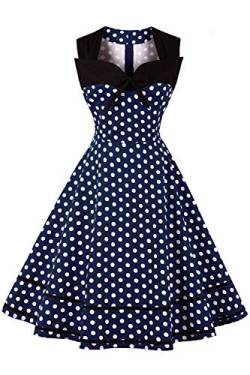 AXOE Damen Polka Dots 60er Jahre Kleid Rockabilly Armellos Navy Gr.38, M von AXOE