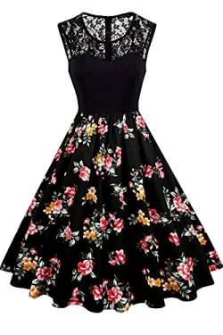 AXOE Damen Rockabilly Kleid 50er Jahre Mode Pin Up Abendkleid für Sommer mit Blumenmuster Farbe 2B, Gr.36, S von AXOE