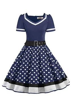 AXOE Damen Swing Kleid Vintage 50er Jahre Polka Dots Festkleid Navy, Gr.36, M von AXOE