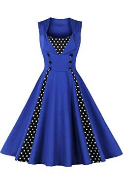 AXOE Damen Vintage Kleid 50er Jahre Festliches Abendkleid Elegant Knielang für Hochzeitsgast Blaues mit Gepunktet, Gr.46, 4XL von AXOE