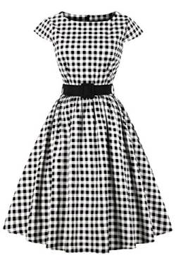 Axoe Damen 50er Jahre Audrey Hepburn Vintage Kleid Rockabilly Cocktail Partykleid Polka Dot- Gr. L (40), Weiß Karierter von AXOE