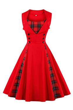 Axoe Damen 50er Jahre Cocktailkleid Rockabilly Elegantes Faltenrock Festliches Partykleider Vintage Kleid Audrey Hepburn Abendkleider mit Polka Dots Knielang, Rot, 2XL (46 EU) von AXOE