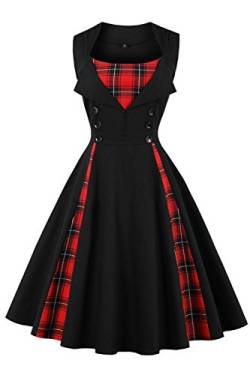 Axoe Damen 50er Jahre Cocktailkleid Rockabilly Elegantes Faltenrock Festliches Partykleider Vintage Kleid Audrey Hepburn Abendkleider mit Polka Dots Knielang, Schwarz, 5XL (52 EU) von AXOE