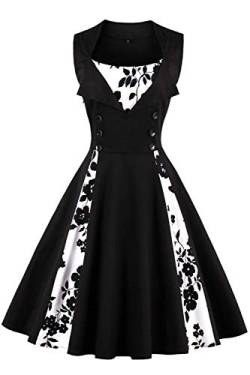 Axoe Damen 50er Jahre Cocktailkleid Rockabilly Elegantes Faltenrock Festliches Partykleider Vintage Kleid Audrey Hepburn Abendkleider mit Polka Dots Knielang, Schwarz-polka Dots, M (38 EU) von AXOE