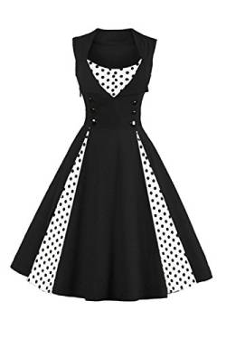 Axoe Damen 50er Jahre Cocktailkleid Rockabilly Elegantes Faltenrock Festliches Partykleider Vintage Kleid Audrey Hepburn Abendkleider mit Polka Dots Knielang, Schwarz-weiß, L (40/42 EU) von AXOE