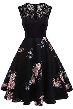 Axoe Damen 50er Jahre Rockabilly Kleid mit Blumenmuster Ärmellos, Farbe04, XXXL (48 EU) von AXOE