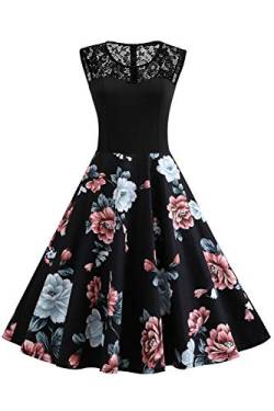 Axoe Damen 50er Jahre Rockabilly Kleid mit Blumenmuster Ärmellos, Farbe06, L (42 EU) von AXOE