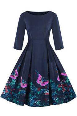 Axoe Damen 60er Jahre Petticoat Rockabilly Kleider mit 3/4 Ärmel,F01,S von AXOE