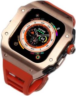 AXPTI Edelstahl-Uhrengehäuse, fluororiertes Gummiband, Mod-Kit, für Apple Watch Serie Ultra 2, 49 mm Ersatz, stoßfester Metallrahmen, Uhrengehäuse, Uhrenarmband, Schließe Zubehör, 49 mm, Achat von AXPTI