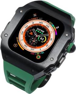 AXPTI Edelstahl-Uhrengehäuse, fluororiertes Gummiband, Mod-Kit, für Apple Watch Serie Ultra 2, 49 mm Ersatz, stoßfester Metallrahmen, Uhrengehäuse, Uhrenarmband, Schließe Zubehör, 49 mm, Achat von AXPTI