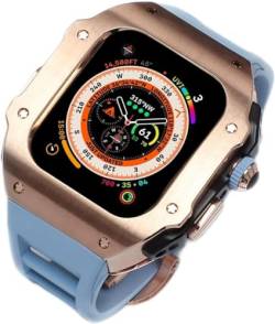 AXPTI Edelstahl-Uhrengehäuse, fluororiertes Gummiband, Mod-Kit, für Apple Watch Serie Ultra 2, 49 mm Ersatz, stoßfester Metallrahmen, Uhrengehäuse, Uhrenarmband, Schließe Zubehör, 49 mm, Achat von AXPTI