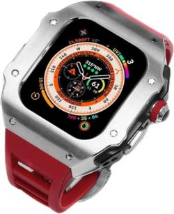 AXPTI Edelstahl-Uhrengehäuse, fluororiertes Gummiband, Mod-Kit, für Apple Watch Serie Ultra 2, 49 mm Ersatz, stoßfester Metallrahmen, Uhrengehäuse, Uhrenarmband, Schließe Zubehör, 49 mm, Achat von AXPTI