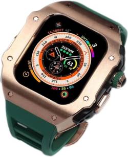 AXPTI Edelstahl-Uhrengehäuse, fluororiertes Gummiband, Mod-Kit, für Apple Watch Serie Ultra 2, 49 mm Ersatz, stoßfester Metallrahmen, Uhrengehäuse, Uhrenarmband, Schließe Zubehör, 49 mm, Achat von AXPTI