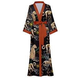 AXZDTH Damen Morgenmantel Maxi Lang Satin Kimono Robe Blumen Seidiger Bademantel Bathrobe Schlafmantel Einheitsgröße Lange Robe Schlafmantel Girl Pajama Party Brautdusche Damen Geschenk von AXZDTH