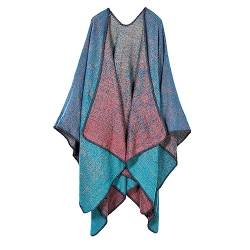 AXZDTH Damen Schal Wrap Poncho Vintage übergangsjacke Farbblocking Schal Wrap Open Front Poncho Übergroße Outwear Winterdecke Elegant Cape Coat Cardigan Pullover Decke für Frühling Herbst Winter von AXZDTH