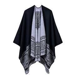 AXZDTH Damen Schal Wrap Poncho Vintage übergangsjacke Farbblocking Schal Wrap Open Front Poncho Übergroße Outwear Winterdecke Elegant Cape Coat Cardigan Pullover Decke für Frühling Herbst Winter von AXZDTH