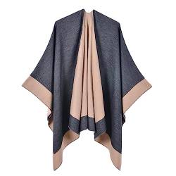 AXZDTH Damen Schal Wrap Poncho Vintage übergangsjacke Farbblocking Schal Wrap Open Front Poncho Übergroße Outwear Winterdecke Elegant Cape Coat Cardigan Pullover Decke für Frühling Herbst Winter von AXZDTH