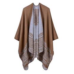 AXZDTH Damen Schal Wrap Poncho Vintage übergangsjacke Farbblocking Schal Wrap Open Front Poncho Übergroße Outwear Winterdecke Elegant Cape Coat Cardigan Pullover Decke für Frühling Herbst Winter von AXZDTH