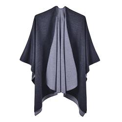 AXZDTH Damen Schal Wrap Poncho Vintage übergangsjacke Farbblocking Schal Wrap Open Front Poncho Übergroße Outwear Winterdecke Elegant Cape Coat Cardigan Pullover Decke für Frühling Herbst Winter von AXZDTH