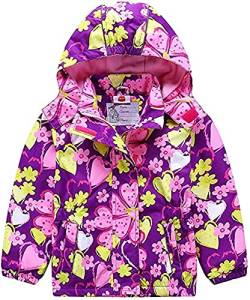 AXZDTH Kinder Mädchen Herbst Frühling Übergangsjacke mit Fleece Softshell Outdoorjacke Wasserdicht Jacke Atmungsaktiv Hood Jacke Süß Cartoon Kapuzenmantel Windjacke 122-128 von AXZDTH