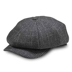 Newsboy Flat Caps Herren, Shelby Baker Boy Hüte für Herren Grau Tweed Vintage Verstellbar Peaky 8 Stück Herren Gatsby Barett Hut, Grau kariert, 58 von AYAMAYA