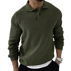 AYAZER 2023 Vintage-Pullover mit halbem Reißverschluss für Herren, koreanischer Trend, Baggy-Strickpullover für Herren, Umlegekragen, lässige Sweatshirts, Herrenoberteile, Armeegrün, L von AYAZER
