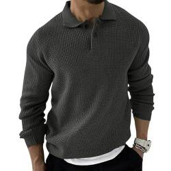 AYAZER 2023 Vintage-Pullover mit halbem Reißverschluss für Herren, koreanischer Trend, Baggy-Strickpullover für Herren, Umlegekragen, lässige Sweatshirts, Herrenoberteile, Dunkelgrau, L von AYAZER