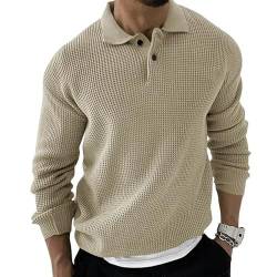 AYAZER 2023 halber Reißverschluss Vintage-Pullover Mann Koreanischer Trend Baggy-Strickpullover Männer Umlegekragen Lässige Sweatshirts Männliche Tops-Beige-L von AYAZER