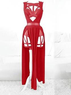 AYAZER 3er-Set Damen-Kleider mit Brustpolstern, Gothic-Sexy-Dessous-Party-Kostüme, rotes Bandage-Schnitt-Damen-Set-Rot-4XL von AYAZER
