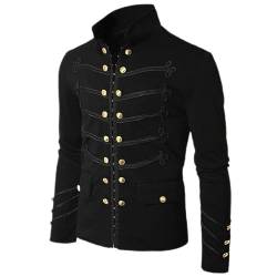 AYAZER Herren Gothic Steampunk Military Parade Jacke Slim Fit Tunika Rock Schwarz Army Mantel Langarm Herren Plus Size Jacke-Schwarz-XL von AYAZER