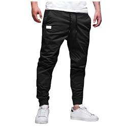 AYAZER Herren Jogginghose, Hose Herren Latzhosen Männer Jeans Herren Lange Hosenhosen Herren Hosen Herren Laufhosen Multi-Pocket Kleine Füße Hose Einfarbige Slim Tooling Casual Hosen (Schwarz,L) von AYAZER