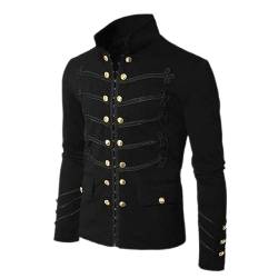 AYAZER Herren Vintage Military Gothic Parade Jacke Gestickte Knöpfe Einfarbige Oberteile Vintage Uniform Reißverschlussjacke-Schwarz-XL von AYAZER