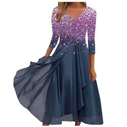 AYAZER Kleider Damen Damen V Ausschnitt Fledermaus Casual Kleid Pailetten Mittellang Kleider Locker Hawaii Tshirt Kleid Kleid Silvester Damen Enge Kleider Sommer Kleider Kleid Weiß Gold Violett XL von AYAZER