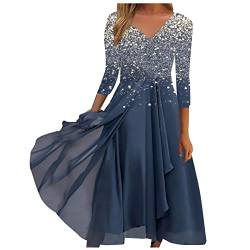 AYAZER Kleider Damen Damen V Ausschnitt Fledermaus Casual Kleid Pailetten Mittellang Kleider Locker Hawaii Tshirt Kleid Kleid Silvester Damen Enge Kleider Sommer Kleider Strand Kleid Blau L von AYAZER