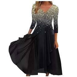 AYAZER Kleider Damen Spitzenkleid Chiffon Cocktailkleid Festliches Ballkleid Brautjungfernkleider Für Hochzeit Damen Kleid Winter Boho Kleid Beach Dress RüCkenfreie Figurbetonte Kleider Schwarz 5XL von AYAZER