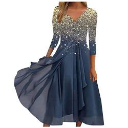 AYAZER Kleider Damen Spitzenkleid Chiffon Cocktailkleid Festliches Ballkleid Brautjungfernkleider Für Hochzeit Midi Abendkleider Damen Kleid Winter Boho Kleid Beach Dress Damen Kleid Mini Gold L von AYAZER