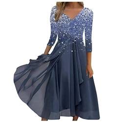 AYAZER Kleider Damen Spitzenkleid Chiffon Cocktailkleid Festliches Ballkleid Brautjungfernkleider Für Hochzeit Midi Abendkleider Damen Kleid Winter Boho Kleid Beach Dress Rote Kleider Blau XXL von AYAZER