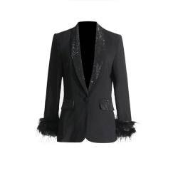 AYAZER Modischer Temperament-Blazer für Damen, Kleiner Duft-Stil, dekorativer Blazer mit Nähten – Schwarz – XL von AYAZER