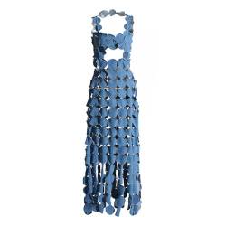 AYAZER Modisches und Elegantes Design, hohles, rückenfreies, schlankes, langes Kleid für Damen – Blau – XL von AYAZER