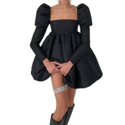 AYAZER Rückenfreies Damen-Party-Club-Puffkleid, Gothic-Fee, langes, schönes schwarzes Minikleid, Damen-Club-Outfits, Schwarz, S von AYAZER