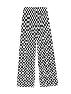 AYAZER Sommer Korea Harajuku BF Wind Streetwear Retro schwarz weiß Schachbrett lose Damen lässige Hose mit weitem Bein-schwarz weiß kariert-L von AYAZER