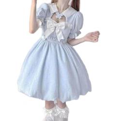 Elegante Puffärmel-Kleider für Frauen 2023 Sommer A-Linie Blau Kawaii Japanisches Lolita-Kleid Weibliches Mode-Partykleid Frau-Blau-M von AYAZER