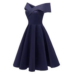 Festliche Kleider für Damen Damen Mittellang Off-Shoulder Kleid Abtanzball Empire Kleid Elegant Adlige Tunika Abendmode Ballkleider Damen Lang Kleider Kurz Sexy Kleider Abschlussball Kleider (Blau,S) von AYAZER