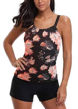 AYEEBOOY Frauen Plus Size Floral Halfter Tankini Set mit Boyshort zweiteiligen Badeanzug(10DaisyBP,2XL) von AYEEBOOY