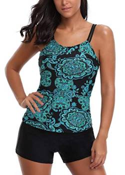 AYEEBOOY Frauen Plus Size Floral Halfter Tankini Set mit Boyshort zweiteiligen Badeanzug(12GreenVFP,2XL) von AYEEBOOY