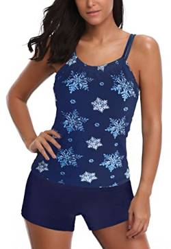 AYEEBOOY Frauen Plus Size Floral Halfter Tankini Set mit Boyshort zweiteiligen Badeanzug(15BlueSNP,L) von AYEEBOOY