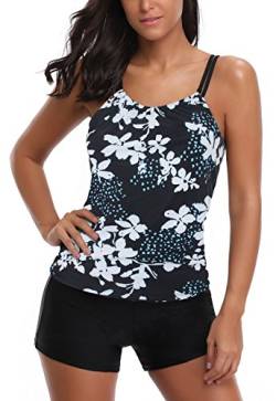 AYEEBOOY Frauen Plus Size Floral Halfter Tankini Set mit Boyshort zweiteiligen Badeanzug(3BluePHP,2XL) von AYEEBOOY