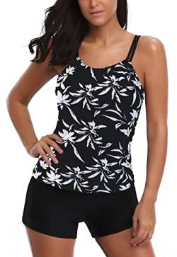 AYEEBOOY Frauen Plus Size Floral Halfter Tankini Set mit Boyshort zweiteiligen Badeanzug(5BlackYP,2XL) von AYEEBOOY